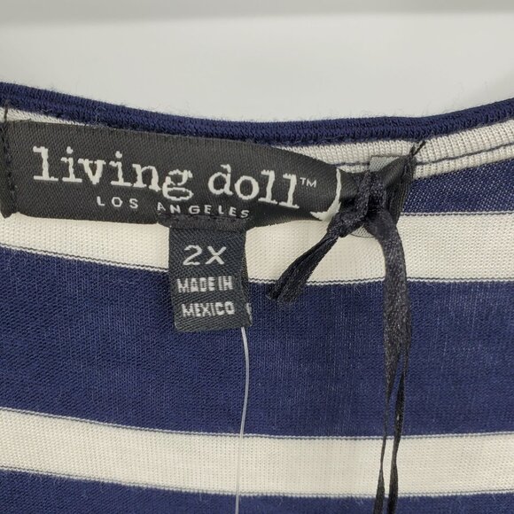 NWT Living Doll Navy Blue and White Surplice Neck Short Sleeve Above Knee Dress - Picture 10 of 14